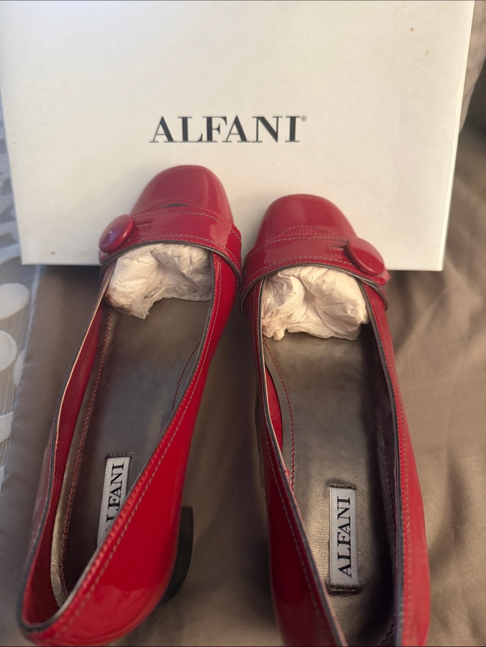 Alfani Red Patent Ballet Flats with Decorative Button